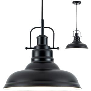 Zlepmlla Famrhouse Pendant Light, Black Pendant Light Fixture with Metal Dome Shade, Adjustable Height Hanging Light for Kitchen Island, Living Room, Bedroom