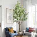 Erimda 6ft Artificial Olive Tree, Realistic Faux Olive Plant with Hand-Placed Fruits, Sturdy Fake Olive Tree for Living Room, Office, Modern Farmhouse Home Decor
