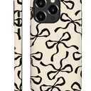 for iPhone 16 Pro Max Case,HL2 Aesthetic Black Bow Hybrid 2 Layer Hard Shell Silicone Protective Pattern Design Case
