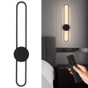 Battery Operated Wall Sconces Set of Two,31.4in Wireless Modern Wall lamps for living room,15000mah Rechargeable LED Wall Lights with Remote,3 Color Dimmable Black Wall Sconce for Bedroom,Hallway.