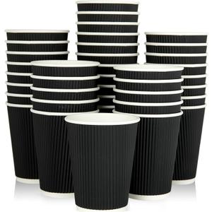 JollyPack 60 Pack 12 oz Paper Coffee Cups, Black Disposable Beverage Cups with Insulated Ripple Wall for Coffee, Tea, and Hot Chocolate