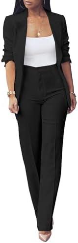 Tcremisa Women's Fashion Fall 2 Piece Pant Suit Dressy Long Sleeve Blazer and Slim Fit Pants Set Business Outfits XL
