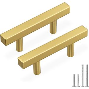 Haidms 20 Pack 2-1/2in Gold Cabinet Handles Brushed Brass Drawer Pulls Square Bar Hardware Pull for Kitchen Cupboard Dresser
