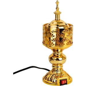 Golden Electric Incense Burner, Arabian Style Electric Incense Holder, Middle Eastern Tabletop Decorative Censer for Yoga Spa Home Office Christian Church Decor, US Plug (Gold)