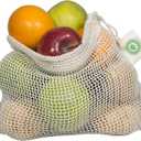 Reusable Cotton Mesh Produce Bags - 100% Organic Cotton, 8"x10", Drawstring Closure Mesh Bags to Store Cilantro, Lime and Small Vegetables and Produce (3 Small - 8"x10")