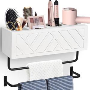 Hair Tool Organizer Wall Mount, Hair Dryer Holder with 2 Towel Bars, Wood Hot Tools Organizer, Rustic Bathroom Organizer Blow Dryer Holder for Bathroom Decor, Flat Iron, Curling Wand, Brushes(White) Hair Tool Organizer Wall Mount, Hair Dryer Holder with 2 Towel Bars, Wood Hot Tools Organizer, Rustic Bathroom Organizer Blow Dryer Holder for Bathroom Decor, Flat Iron, Curling Wand, Brushes(White)