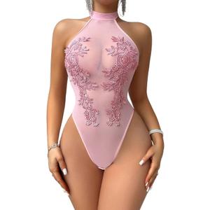 2 x Avidlove Teddy Lingerie for Women Sexy Mesh Bodysuit Snap Crotch Body Suits Sheer Emboroidered One Piece Babydoll (White, XL)