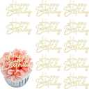 Happy Birthday Cupcake Toppers, Gold Mirror Acrylic Cake Decoration, 2.36 x 1.61 inches, 12 Pack (StyleB)
