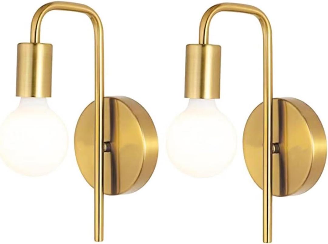 Aomesinc Modern Wall Sconces Set of 2 Gold Bathroom Wall Light Fixtures Edison Lamp Indoor Lighting for Living Room Bedroom Hallway(Without Bulb)