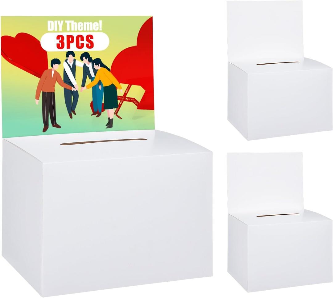 Uniclife 3 Pack Ballot Boxes with Slot 6.5" x 4.5" x 4.5" Suggestion Boxes Donation Box for Fundraising White Cardboard Box with Removable Header for Business Voting Collecting Card Charity
