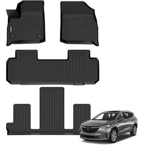 GINOWY-Floor Mats for Buick Enclave 2018-2024, TPE All Weather Mats Enclave with 2nd Row Bucket Seats, Non-Slip Waterproof Winter Enclave Floor Liners Accessories, Black