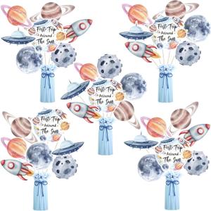 Lenwen 28 Pcs Space Table Centerpieces Space Table Toppers Outer Solar System Party Table Decorations First Trip Around The Sun 1st Birthday for Space Themed Party Baby Shower Photo Props Favors