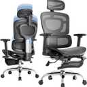 Ergonomic Office Chair, 3-Level Tilt Backrest, Breathable Mesh with Adjustable Lumbar Support, 3D Headrest and Armrests, Retractable Footrest, Grey
