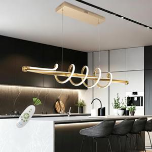 Gold Led Chandelier for Dining Room Light Fixture Modern Led Pendant Light Kitchen Island Lighting Dimmable with Remote 39.37in Led Ceiling Hanging Lamps Chandelier Light Fixture, L39.37in