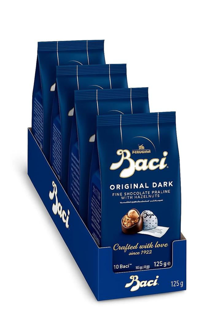 Baci Original Dark | Fine Dark Chocolate Truffle with Hazelnuts | 4.4oz each Bag - Pack of 4 (EXP 12/31/26)