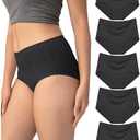 Neione Women High-Waisted Underwear No Show Panties Breathable Modal Full Briefs Moisture Wicking L