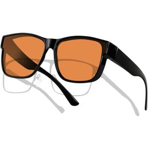 ANDWOOD Fit Over Blue Light Blocking Glasses for Women Men Fitover Computer TV Gaming AR Coatings Lens Improve Sleep (Black | Strengthen Protect- Amber Lens)