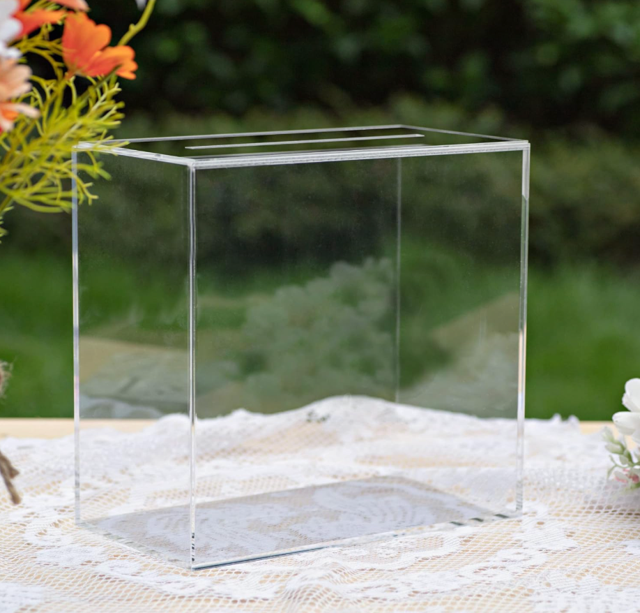 UNIQOOO Clear Acrylic Card Box w/Slot, Thick DIY Wedding Box Blank No Print, Large 10x10x5.5 in, for Reception Decoration Fundraiser Money Box Election Ballot Graduation Keepsake Party Favor
