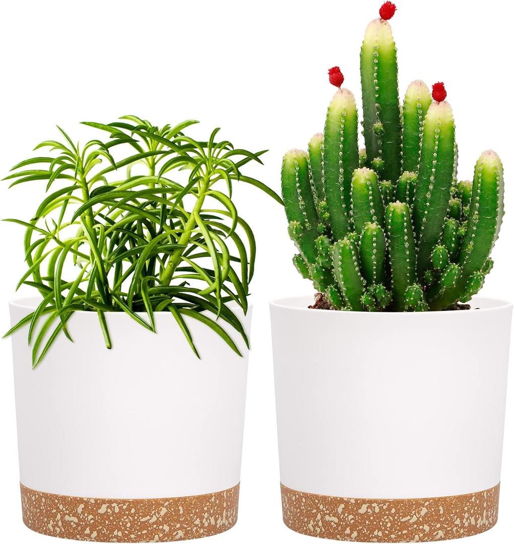 QCQHDU 5 inch Plant Pot, 2 Pack Planters for Indoor Plants with Drainage Holes & Saucer, Outdoor Flower Pots Home Garden Modern Decor (White)