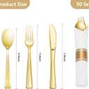 Goodluck 50 Pack Pre Rolled Gold Plastic Silverware, Wrapped Plastic Cutlery Set with Napkin Include 50 Forks, 50 Knives, 50 Spoons and 50 Napkins, Fancy Disposable Silverware for Party, Wedding