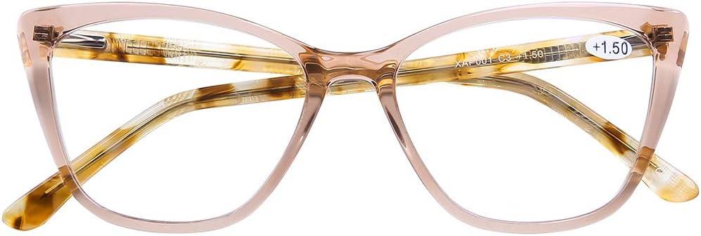 DOOViC Computer Reading Glasses Blue Light Blocking Anti Eyestrain Fashion Cat Eye Spring Hinge Readers for Women 1.75 Strength