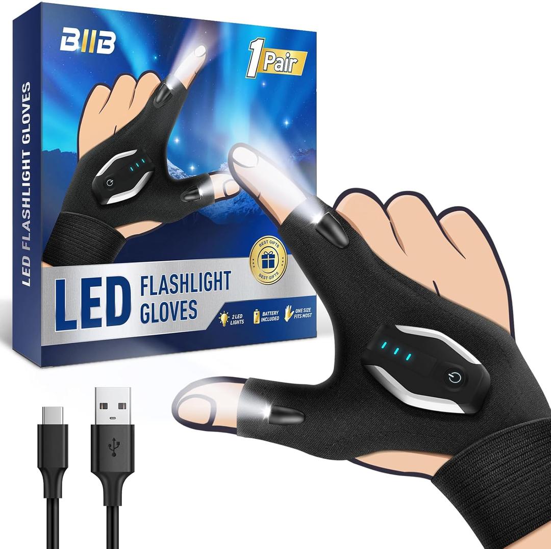 BIIB Fathers Day Mens Gifts for Husband Dad Rechargeable Flashlight Gloves, Birthday Gifts for Men Dad Grandpa, Fathers Day Gift from Daughter Son Wife, Cool Gadgets Camping Fishing Essentials