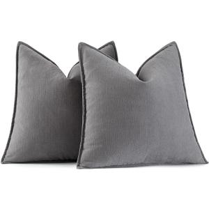 MIULEE Pack of 2 Grey Decorative Pillow Covers 18x18 Inch Soft Chenille Luxurious Couch Throw Pillows Farmhouse Cushion Covers with Elegant Design for Sofa Bedroom Living Room Home Decor