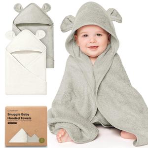 KeaBabies 2-Pack Hooded Baby Towels for Newborn - 30x30 Soft & Absorbent Viscose from Bamboo Baby Bath Towels with Hood for Infant, Toddler,Kids,Boys Girls,Newborn Bath Essentials (Graphite, Petite)