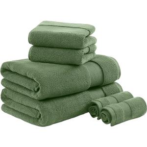 Madison Park Turkish Bath Towels Pack of 6, 2 Hand Towel for Bathroom, 2 Wash Towel, 2 Turkish Bath Towel Set, Luxury, 100% Cotton, Highly Absorbent & Quick Dry, Green