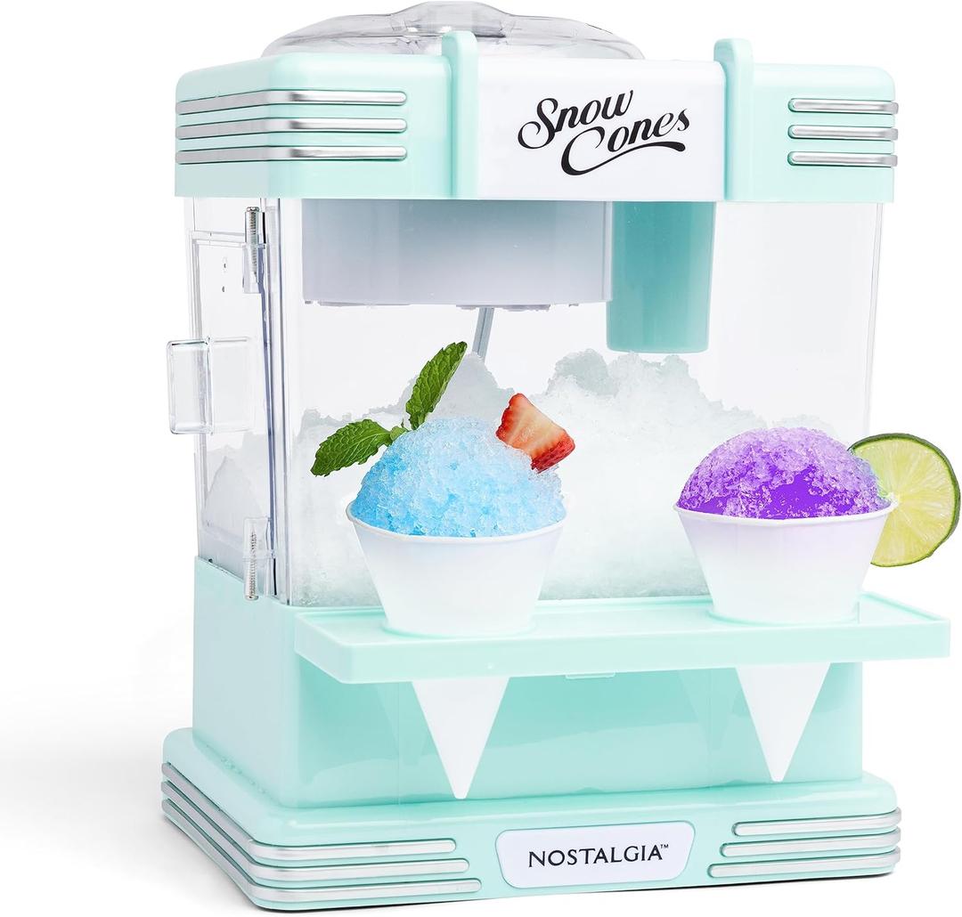 Nostalgia Snow Cone Shaved Ice Machine - Retro Table-Top Slushie Machine Makes 20 Icy Treats - Includes 2 Reusable Plastic Cups & Ice Scoop - Aqua
