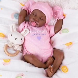 Aori Lifelike Reborn Baby Dolls Black - 18-Inch Realistic American Newborn Real Life Black Girl with Feeding Kit & Gift Box for Kids Age 3+ (Pink)