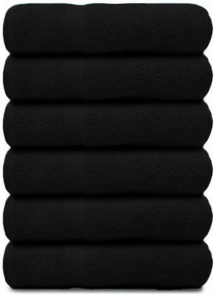 ARC HOME Bath Towels Set of 6 – Medium Size 24x48 Inches – 100% Cotton Terry – Soft, Quick Dry & Absorbent – Black Bathroom Towels for Spa, Gym, Pool & Daily Use