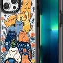 Compatible for iPhone 13 Pro Case Cute Aesthetic - Durable Shockproof 6.6 ft Drop Impact Phone Case Cover with Funny Fashion Cats Party Design 6.1" Black