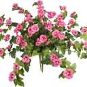 2 Pcs Artificial Fake Flowers for Outdoors Plants Spring Decoration UV Resistant Faux Pansies Greenery Silk Impatiens Flowers for Outside Patio Outdoor Planters Front Porch Window Rose Red