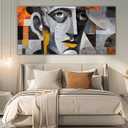 YDYSUNE Extra Large Abstract Wall Art, Geometric Male Portrait Cubism Painting, Grey Face Art Canvas Decor for Living Room & Office, Framed Ready to Hang 29×58 Inch