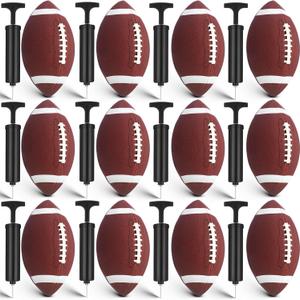 RoundFunny Footballs Pump Set Leather Footballs Bulk and Hand Pump Sport Gifts for Youth Junior Adult School Team Training Practicing Indoor Outdoor Operation Christmas