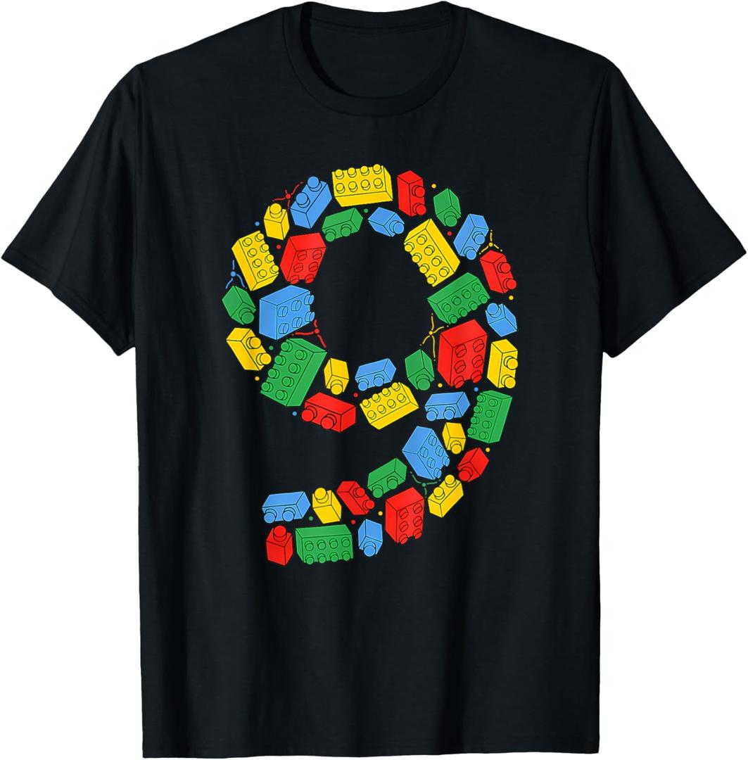 Master Builder 9th Birthday Nine 9 Years Old Building Bricks T-Shirt, Size: M