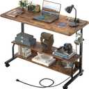 Besiost 39" Height Adjustable Standing Desk with Power Outlets - Manual Rolling Stand Up Desk with Wheels Small Portable Computer Desk Mobile Laptop Table with Storage Shelves for Home Office, Rustic