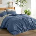 Bedsure Linen Duvet Cover King - Linen Cotton Blend Bedding Set, Soft & Cozy, 3 Pieces, 1 Duvet Cover 104x90 Inches and 2 Pillowcases, Slate Blue Color Cooling Bedding, Comforter Sold Separately