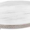 Wooden Oval Decorative Tray for Coffee Table, Kitchen, Dining, Entryway - Small Beaded Farmhouse Centerpiece for Holidays - Weathered White