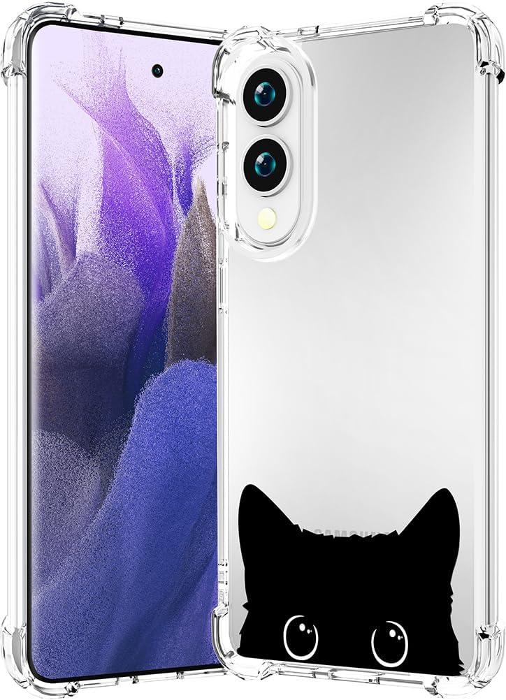 Compatible for Samsung Galaxy S25 Edge Case Clear Cute for Women - Rugged Phone Cases Funda Protector Cover Skin (Black Cat Ears Animal)