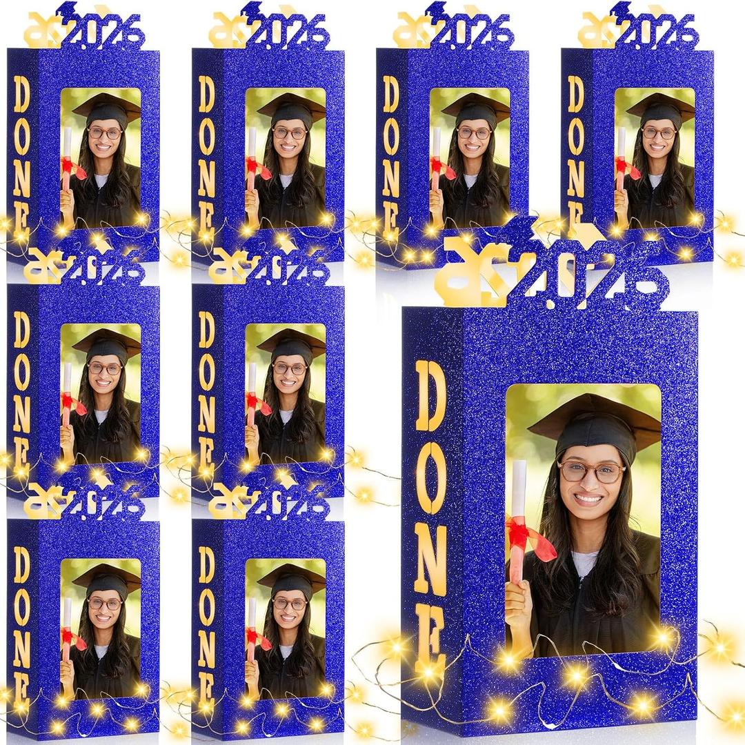 Foilswirl 8 Sets of 2026 Graduation Table Decorations Photo Centerpieces for Table Graduation Picture Frames Box Lighted Done Grad Party Favor for College Graduate Friends Gifts(Blue)