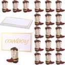 Kigley 18 Pcs Cowboy Boots Wooden Ornaments Place Card Holder and 25 Pcs Gold Foil White Card Cowboy Boots Wooden Table Sign Picture Number Sign Stands Holder for Wedding Party Events (Brown)