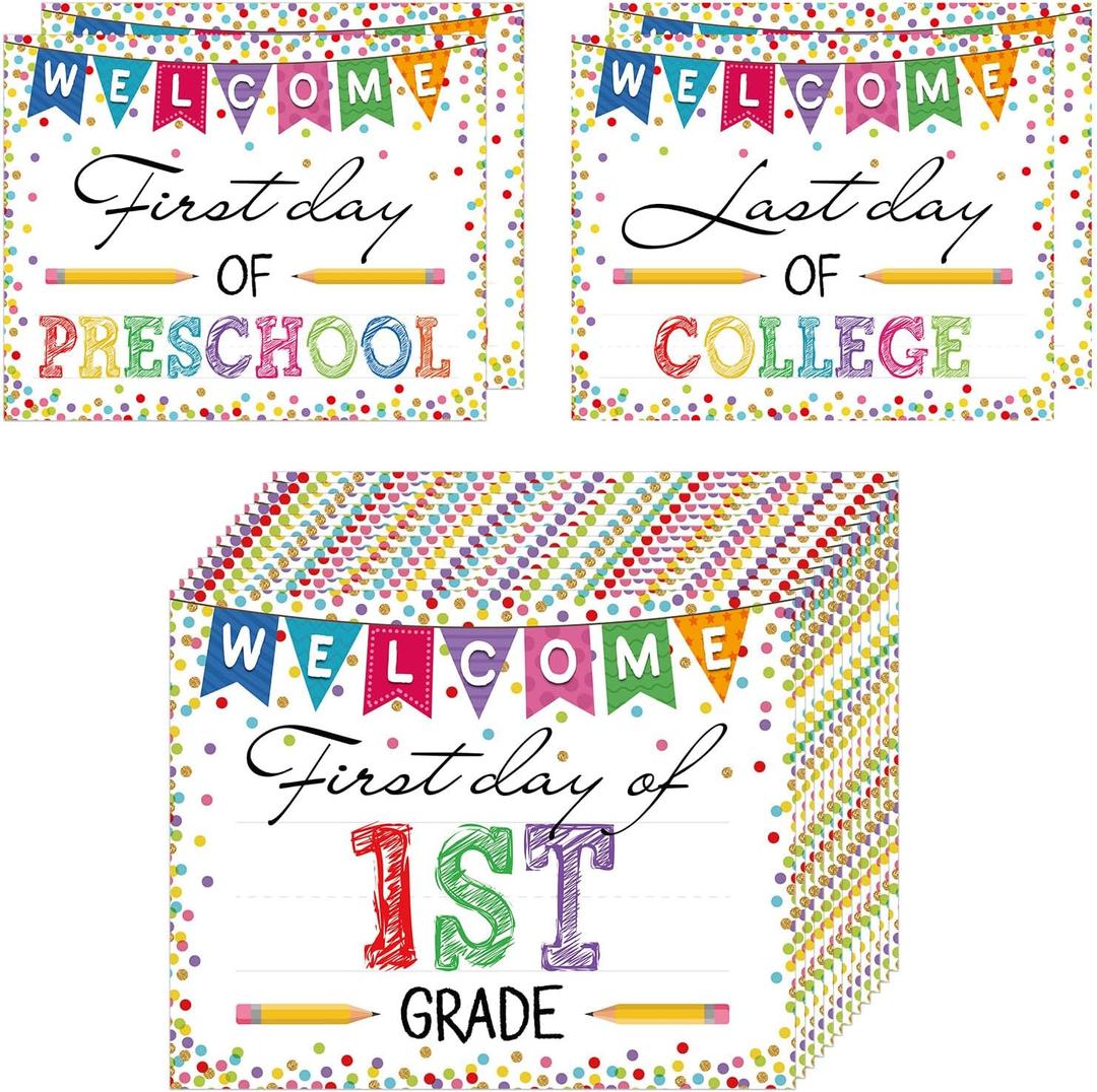 PETCEE First Day of School Chalkboard Sign - 15 Grades Double Sided First Day Photo Props Sign for Kids Girls Boys 8"x 10" Back to School Teaching Supplies Preschool to College Gifts for Daughter Son (01-10x8-white)