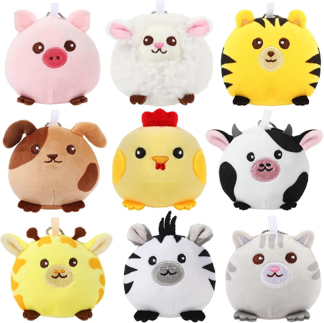 Skylety 9 Pcs Mini Plush Animals Toys Bulk 3.15 Inch Cute Soft Small Stuffed Animal Plush Keychain for Kids Goodie Bag Fillers Birthday Classroom School Prizes Festival Party Favors(Cute Animals)