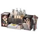 Seoneiro Makeup Organizer with Drawers, Cosmetic Storage for Dresser Countertop and Bathroom Vanity, Beauty Holder for Lipstick Brush Skincare Display case (Dark Brown + Transparent)