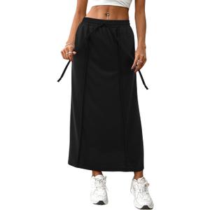 SOFIA'S CHOICE Women's Drawstring Midi Skirts High Elastic Waist Skirt