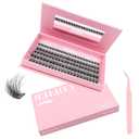 Glue-Free Wispy Lash Clusters Kit, 100 Pcs Individual Eyelash Clusters (12-20mm D Curl)- DIY Lash Extension Kit with Eyelashes Tweezers, Natural Fluffy Fake Lashes for Home Use, Beginners Friendly