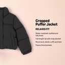 Amazon Essentials Girl's Cropped Full-Zip Puffer Jacket (Quilted Matte or Sherpa Fleece) (Large, Black)