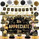 We Appreciate You Party Decorations Black Gold Thank You for All You Do Banner Honeycomb Centerpieces Hanging Swirls for Office Employee Staff Appreciation Gift Pastor Teacher Party Veterans Day Decor